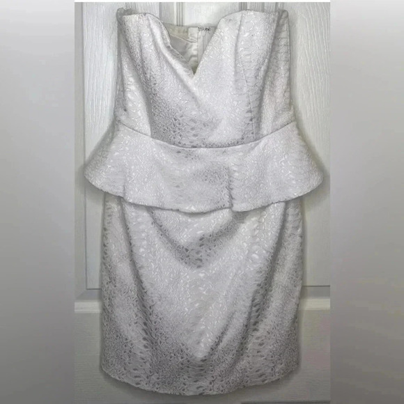 Woman JAY GODFREY white Strapless Bustier Peplum Randolph Dress Sz 6 EUC Bridal - Picture 2 of 5